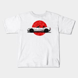 Japanese roadster sports car sketch with flag background Kids T-Shirt